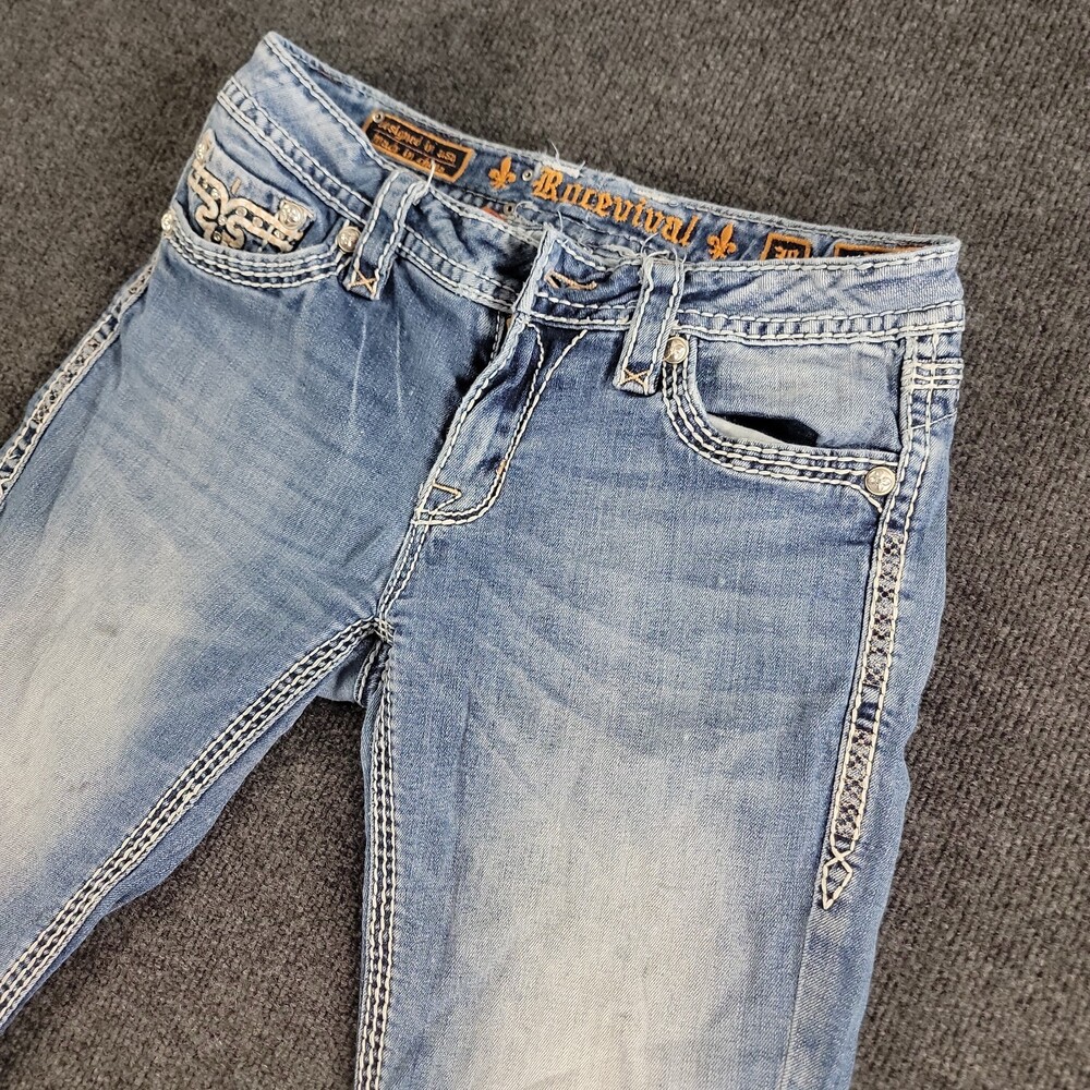 Rock Revival Jeans Womens 30 Medium Wash Kai Boot Cut Rhinestone MISSING BUTTONS